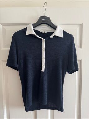 RAG&BONE Navy Short-Sleeve Polo Top with White Collar